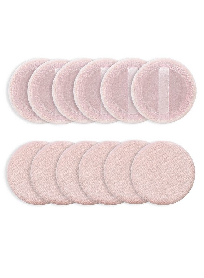 Sibba 12 Pcs Loose Powder Puff Pink Cotton Pads Face Body Makeup Velour With Ribbon Applicators Setting Round Make Up Eyeshadow Concealer Cosmetics Sponge - Image 2