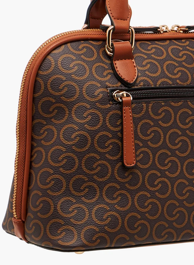 Celeste Monogram Print Tote Bag with Double Handle and Zip Closure