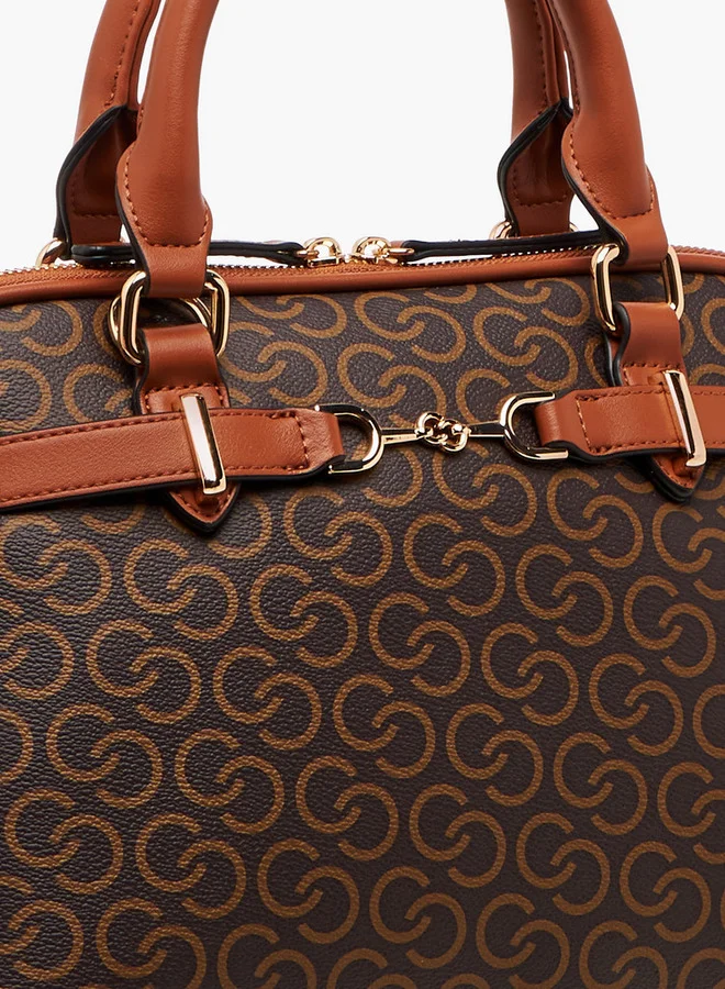 Celeste Monogram Print Tote Bag with Double Handle and Zip Closure