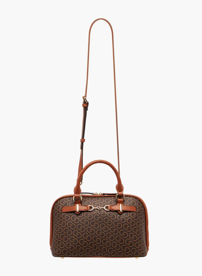 Celeste Monogram Print Tote Bag with Double Handle and Zip Closure