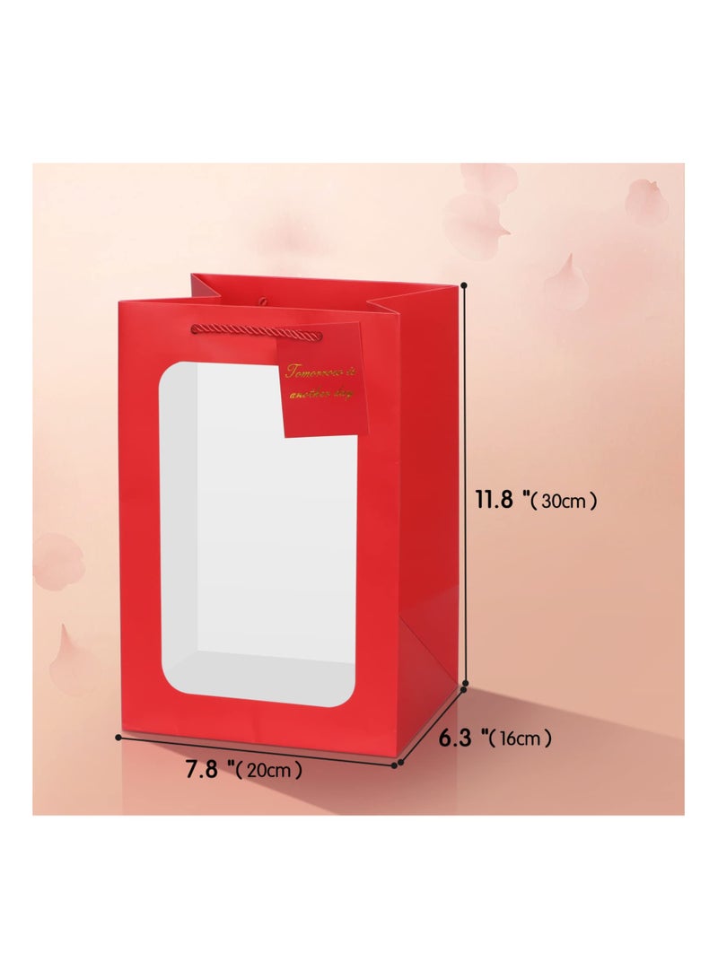 Gift Bags with Window, (6 Pack) Medium Size Assort Color Gift Bag,  Thick Paper Bag with Handles and Window for Wedding, Birthday Parties, Baby Showers (7.9" x 11.8" x 6.3", 3 Colors)
