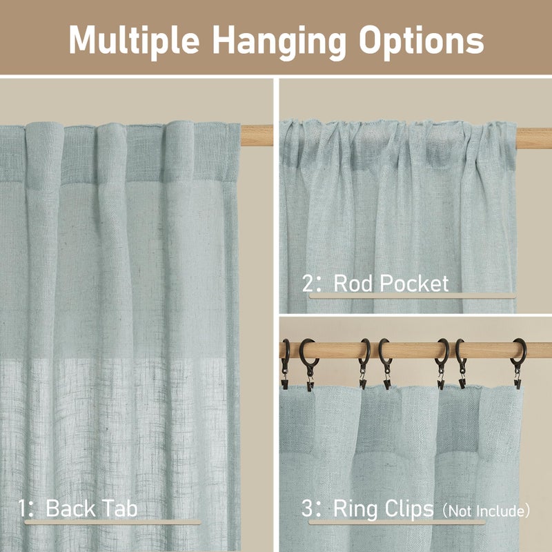 LAMIT Greyish Blue Linen Curtains 45 Inches Long for Bedroom, Light Filtering Panels Back Tab and Rod Pocket Neutral Drapes for Kitchen/Window/Loft Room, 52 x 45 Inch, 2 Panels - Image 3