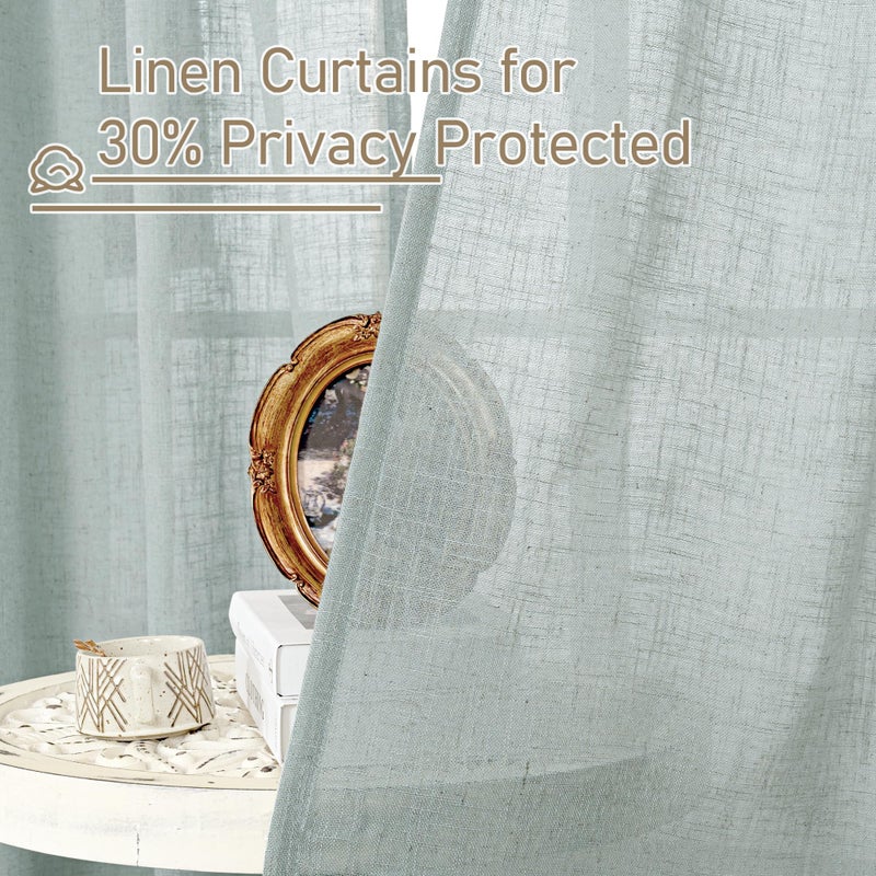 LAMIT Greyish Blue Linen Curtains 45 Inches Long for Bedroom, Light Filtering Panels Back Tab and Rod Pocket Neutral Drapes for Kitchen/Window/Loft Room, 52 x 45 Inch, 2 Panels - Image 5