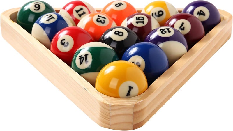 BETTERLINE Billiard Balls Set, Pool Table Triangle Ball Rack and 9-Ball Diamond Rack (Wood), 5 Cue Chalks and 2 Table Spot Stickers - Pool Table Accessories - Image 3