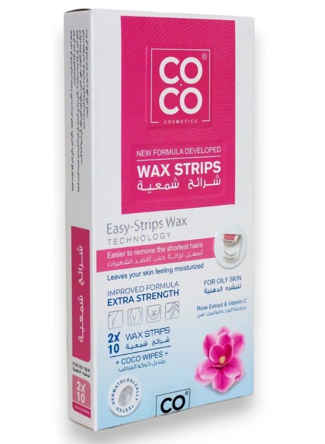 Coco Cosmetics Wax Strips for Hair Removal Kit: 10 Pieces Body & Facial Waxing Strips for Face, Eyebrow, Arms, Legs, Underarm, and Bikini