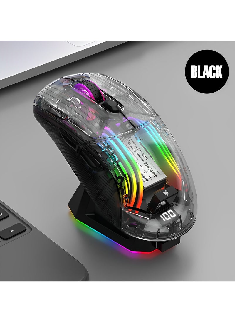 فيرليكس - ماوس ألعاب لاسلكي قابل للشحن | ماوس لاسلكي شفاف RGB Superlight مريح 2.4 جيجا هرتز مع 4000 نقطة في البوصة | ماوس ألعاب لاسلكي قابل للبرمجة مع قاعدة شحن مغناطيسية وشاشة رقمية - Image 1
