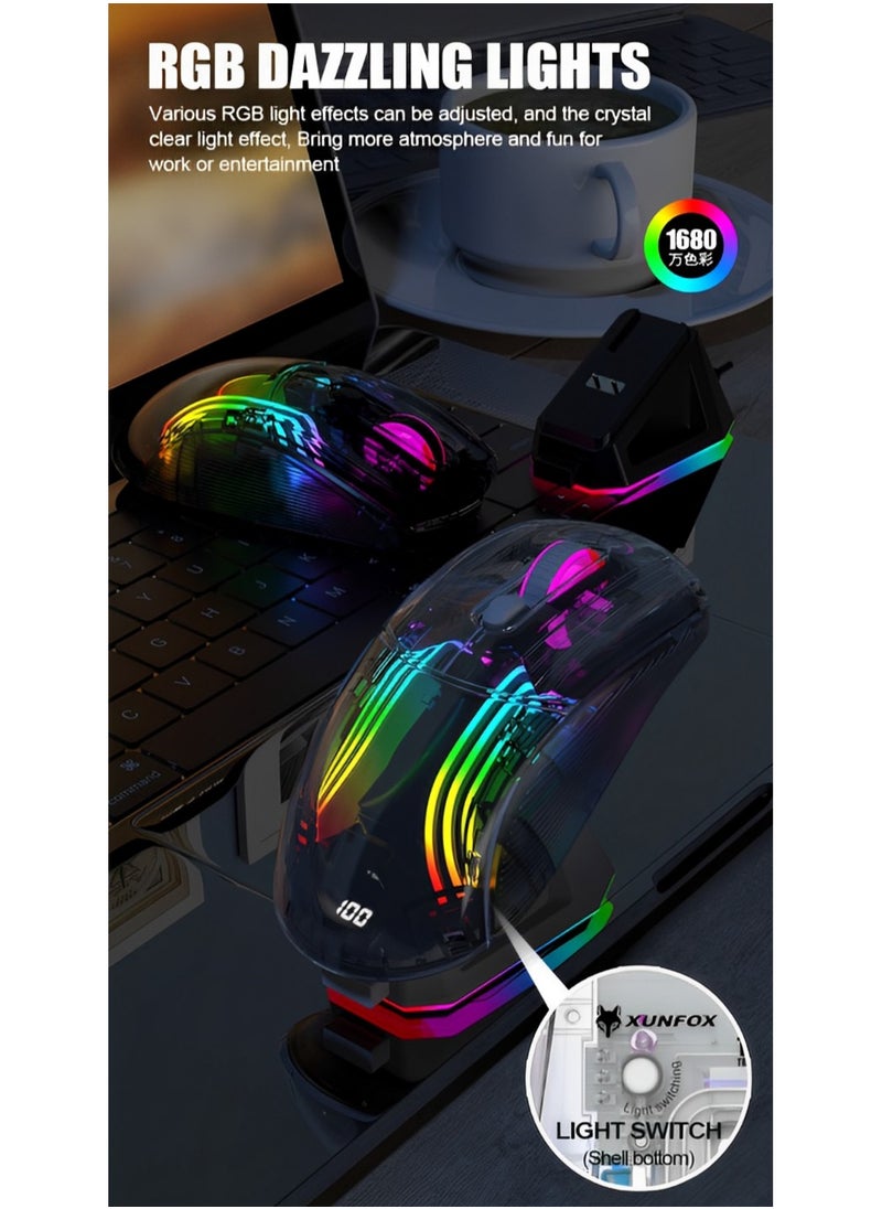 فيرليكس ماوس ألعاب لاسلكي قابل للشحن | ماوس لاسلكي شفاف RGB Superlight مريح 2.4 جيجا هرتز مع 4000 نقطة في البوصة | ماوس ألعاب لاسلكي قابل للبرمجة مع قاعدة شحن مغناطيسية وشاشة رقمية  - Image 3
