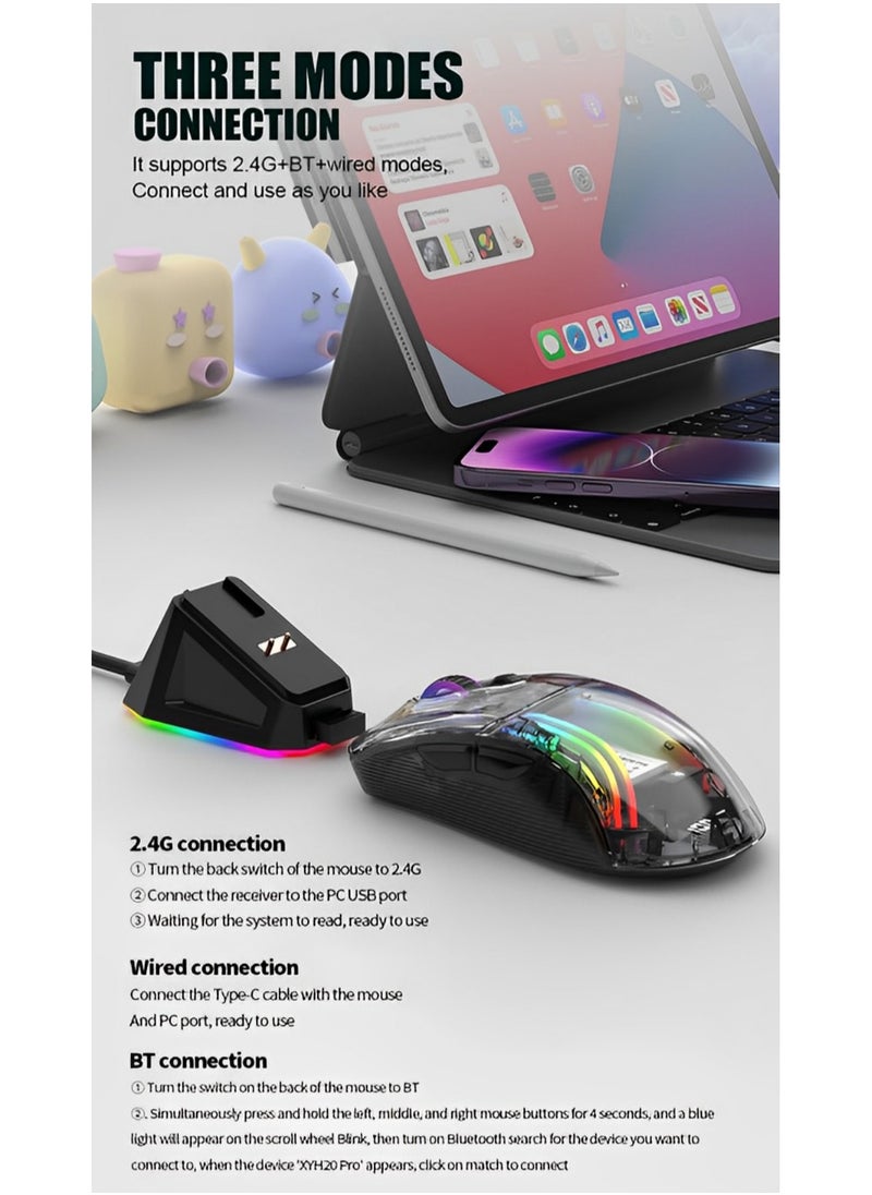 فيرليكس ماوس ألعاب لاسلكي قابل للشحن | ماوس لاسلكي شفاف RGB Superlight مريح 2.4 جيجا هرتز مع 4000 نقطة في البوصة | ماوس ألعاب لاسلكي قابل للبرمجة مع قاعدة شحن مغناطيسية وشاشة رقمية  - Image 2