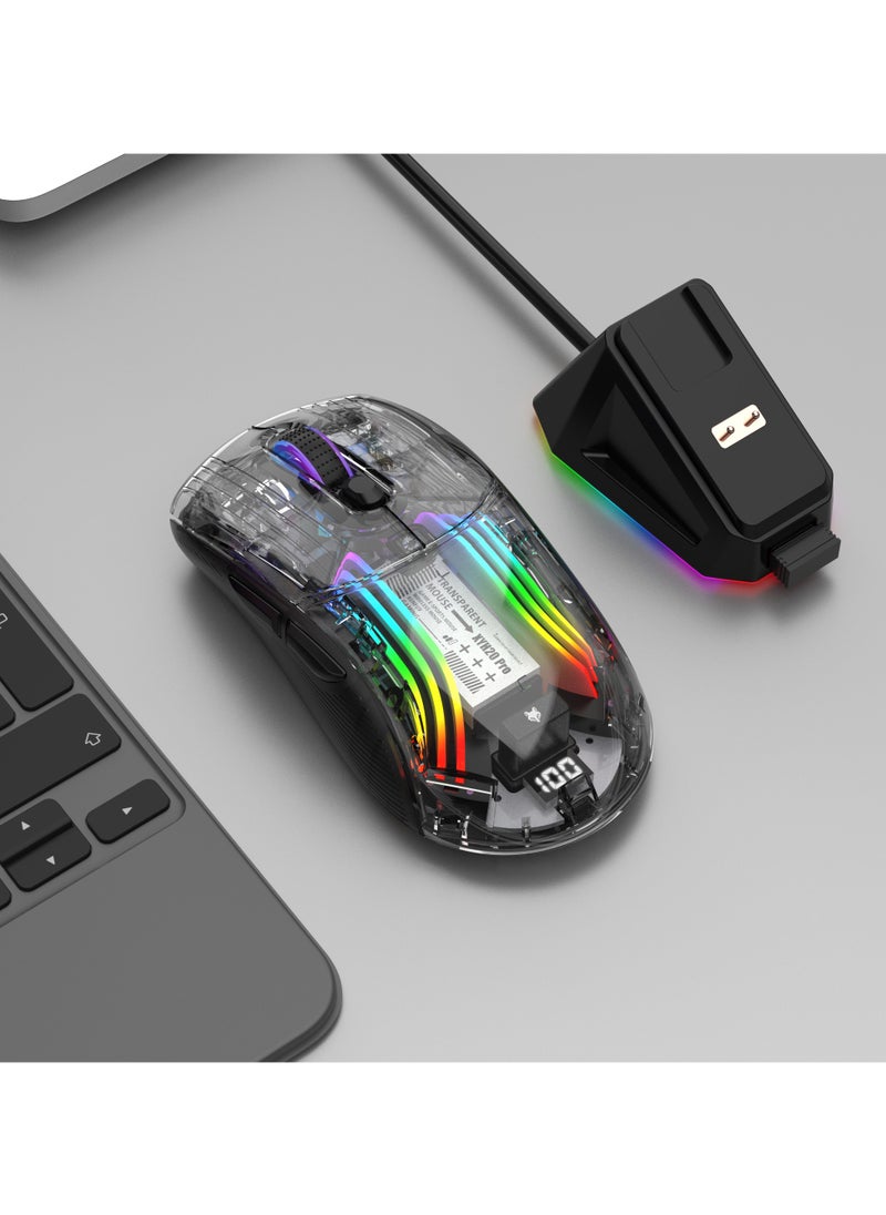 فيرليكس ماوس ألعاب لاسلكي قابل للشحن | ماوس لاسلكي شفاف RGB Superlight مريح 2.4 جيجا هرتز مع 4000 نقطة في البوصة | ماوس ألعاب لاسلكي قابل للبرمجة مع قاعدة شحن مغناطيسية وشاشة رقمية  - Image 4