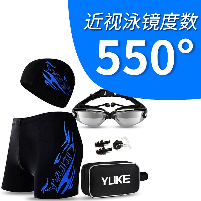 Yu Ke Men's Swim Trunks with Goggles & Swim Cap Set - Plus Size, Quick-Dry Beach Swimming Shorts for Adults - Image 1