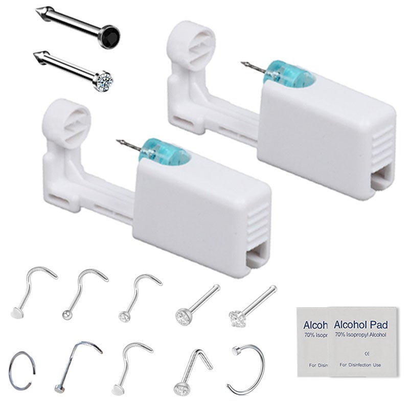 Disposable Piercing Gun Tool Kit with Nose Studs and Rings - Image 1