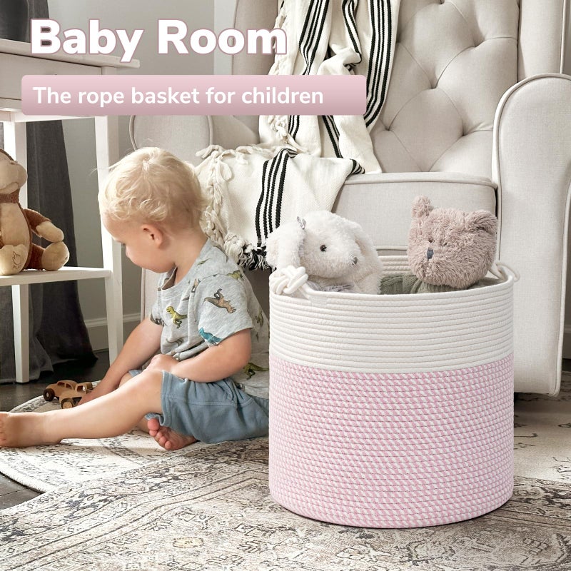 Goodpick Baby Storage Basket, Pink Laundry Basket 15 x 14.2 Inches, Toy Basket for Clothes, Nursery Basket for Toys, Soft Woven Basket for Storage, Pink - Image 2