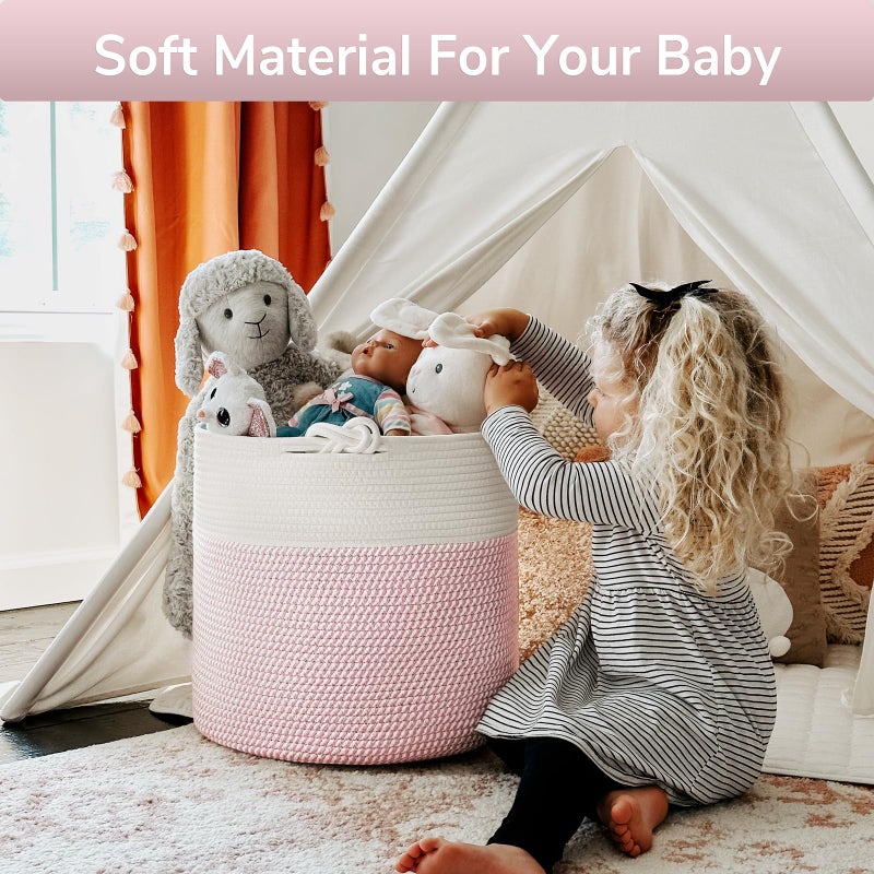 Goodpick Baby Storage Basket, Pink Laundry Basket 15 x 14.2 Inches, Toy Basket for Clothes, Nursery Basket for Toys, Soft Woven Basket for Storage, Pink - Image 5