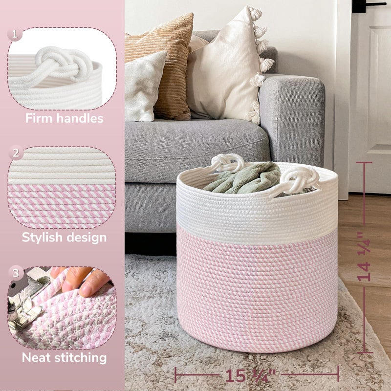 Goodpick Baby Storage Basket, Pink Laundry Basket 15 x 14.2 Inches, Toy Basket for Clothes, Nursery Basket for Toys, Soft Woven Basket for Storage, Pink - Image 4