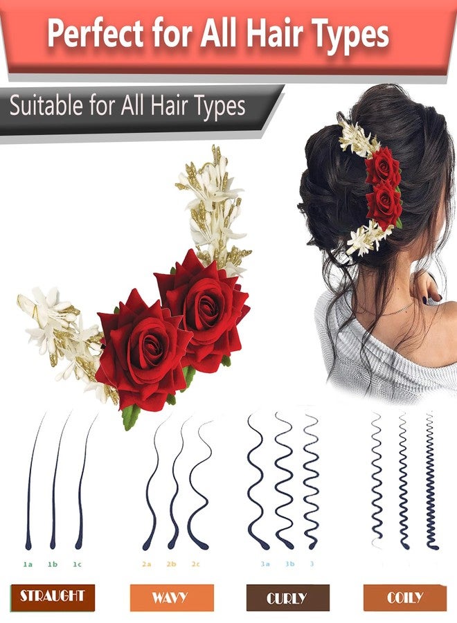 TEMPERIA Hair Accessories For Women's & Girls - Stylish Red Rose & White Artificial Flowers Bun Juda Bridal Brooch & Braid For Hairstyle & Decoration - Pins & Clips For Style Of Bride, Wedding & Party - Image 5