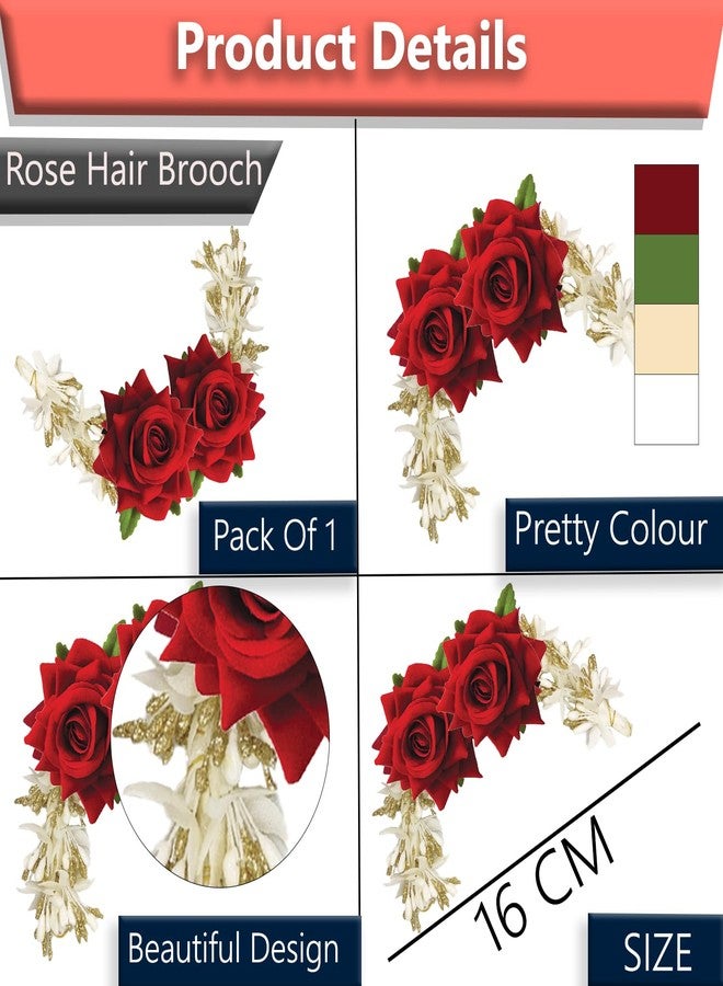 TEMPERIA Hair Accessories For Women's & Girls - Stylish Red Rose & White Artificial Flowers Bun Juda Bridal Brooch & Braid For Hairstyle & Decoration - Pins & Clips For Style Of Bride, Wedding & Party - Image 2