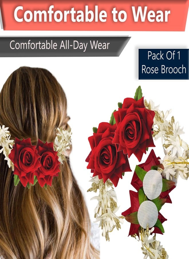 TEMPERIA Hair Accessories For Women's & Girls - Stylish Red Rose & White Artificial Flowers Bun Juda Bridal Brooch & Braid For Hairstyle & Decoration - Pins & Clips For Style Of Bride, Wedding & Party - Image 4