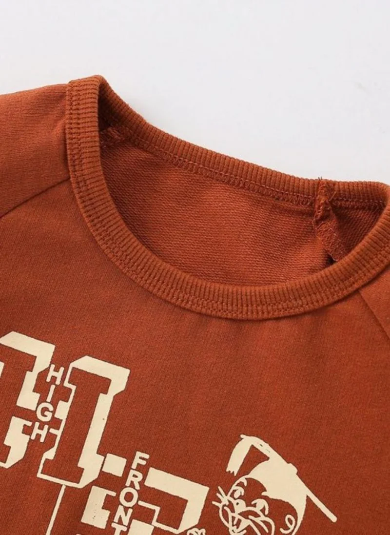 YUNIQEE Rust Graphic Printed Round Neck T-shirt