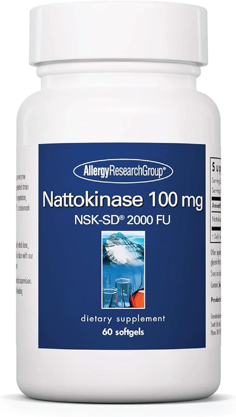 Allergy Research Group Nattokinase 2000 FU  100mg  Nattokinase Supplement for Women and Men Natural Enzyme Support for Heart and Blood Health  60 Softgels - Image 1