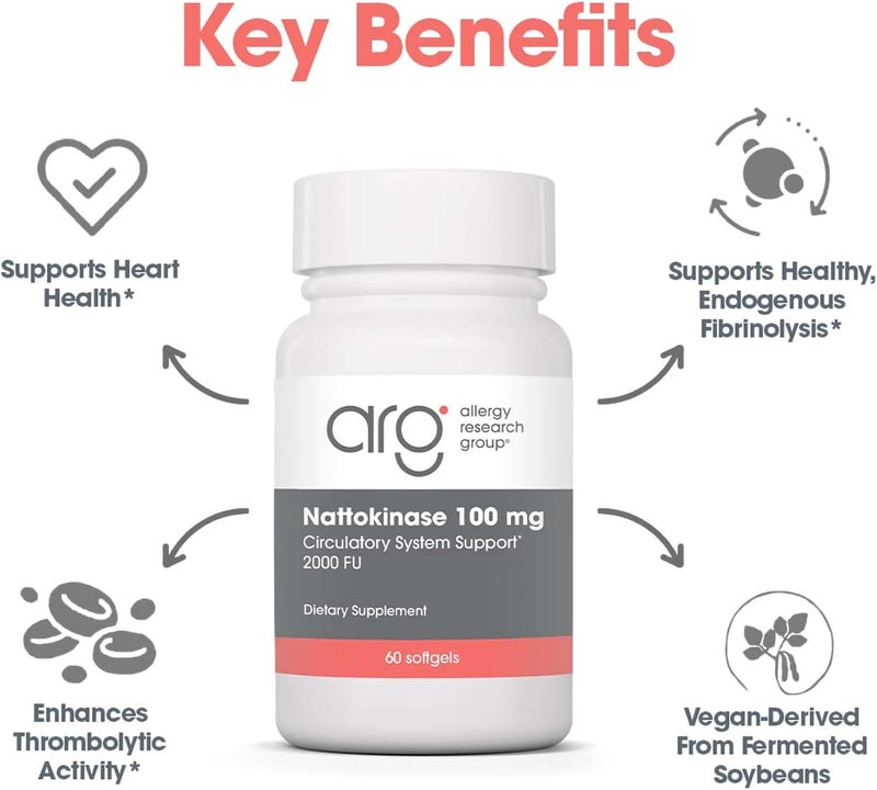 Allergy Research Group Nattokinase 2000 FU  100mg  Nattokinase Supplement for Women and Men Natural Enzyme Support for Heart and Blood Health  60 Softgels - Image 4