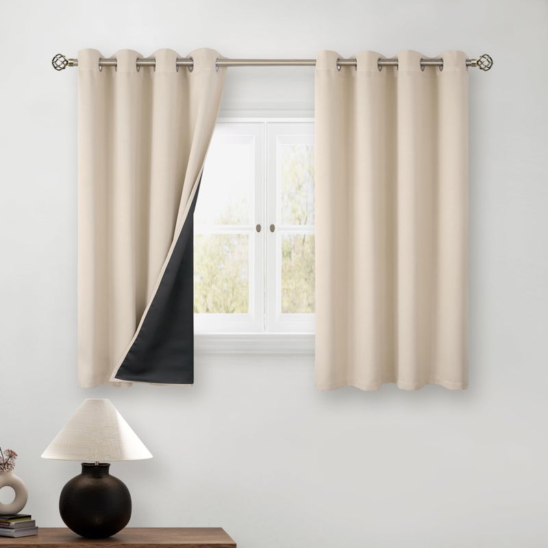 BGment Short 100% Blackout Curtains for Bedroom  Thermal Insulated Energy Efficiency Noise Reducing Grommet Curtains 54 Inch Length with Liner for Small Window 2 Panels Each 52 Inch Wide  Champagne - Image 1