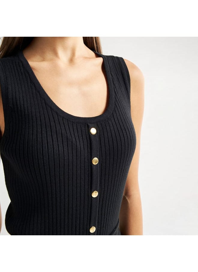 FAV Ribbed Sleeveless Top with Button Detail  - Image 4