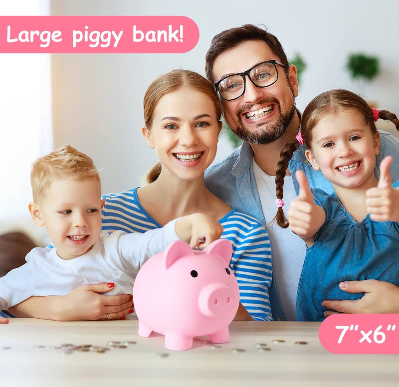 PJDRLLC Large Piggy Bank, Unbreakable Plastic Money Bank, Coin Bank for Girls and Boys, Large Size Piggy Banks, Practical Gifts for Birthday, Easter, Christmas (Pink) - Image 2