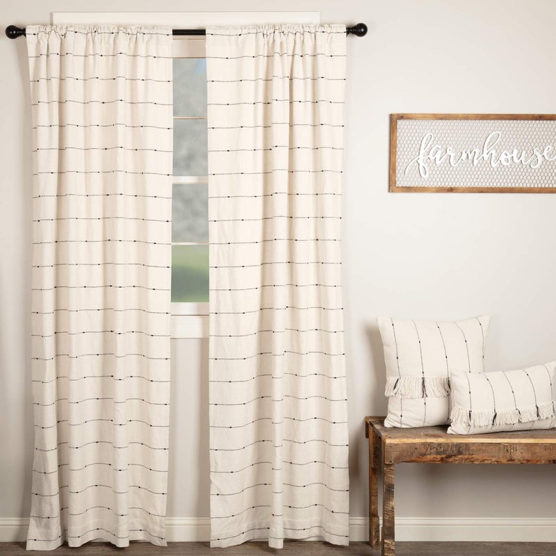 Piper Classics Farmcloth Stripe Panel Curtains Set of 2 84 Long Urban Rustic Farmhouse Style Curtain Natural Cream Woven wBlack Stripes