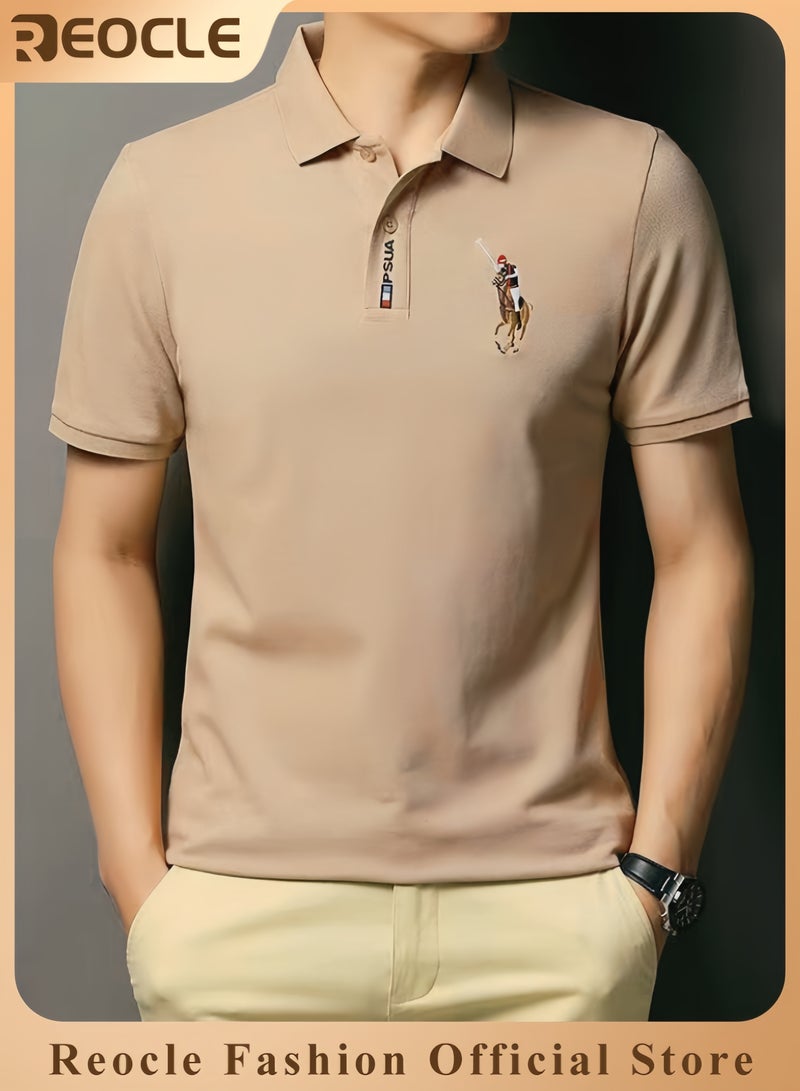 ريوكل قميص بولو رجالي مطرّز قميص كاجوال للأعمال بأكمام قصيرة قمصان غولف مزودة بأزرار - Image 1