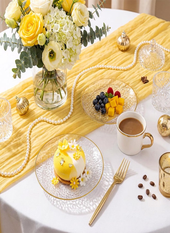 Rubtlamp 200 Pcs Clear Gold Dessert Plates with Forks, 6 inch Hammered Gold Small Disposable Plates, Fancy Appetizer Platos Include 100 Cake Plate,6 inch 100 gold Forks for Birthday, Wedding, Teatime - Image 5