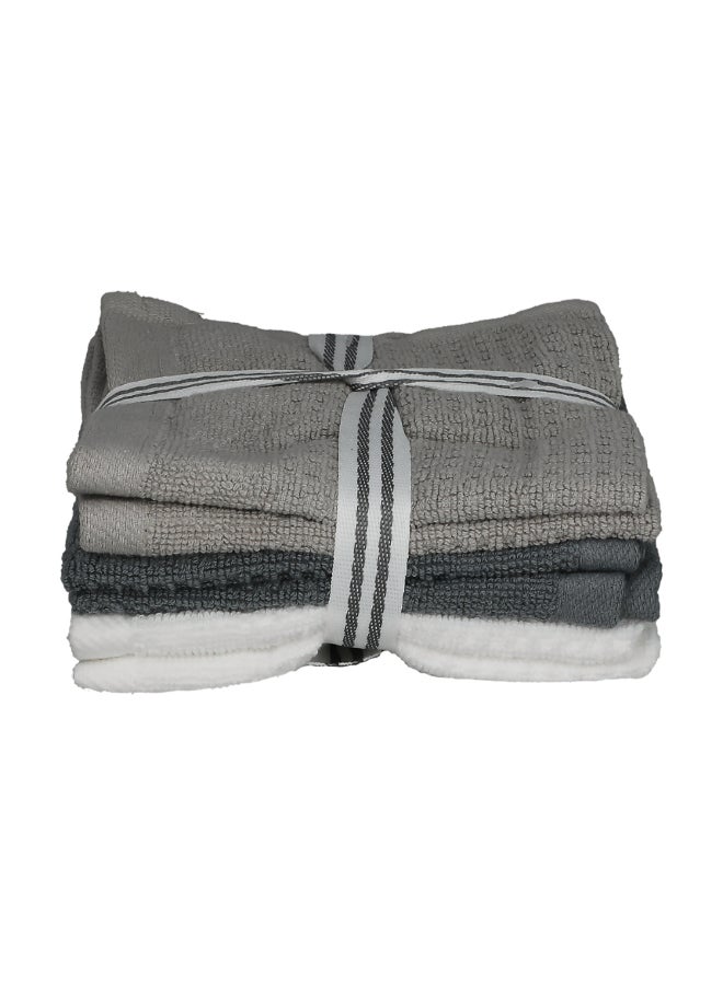 6-Piece Cotton Towel Set Grey and White 30 x 30cm R6-FACE-GR-5