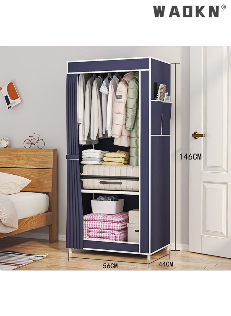 WAOKN Portable Closet Wardrobe, Freestanding Clothes Organizer with Hanging Rod & 2 Side Pockets, Cabinet for Space Saving,Dustproof  &Lightweight Closet Organizer, 12mm Galvanized Steel Pipe Frame, Multi-Compartment Storage Cabinet for Bedroom, Dorm, Rental Home(56×44×146cm ,blue) - Image 1