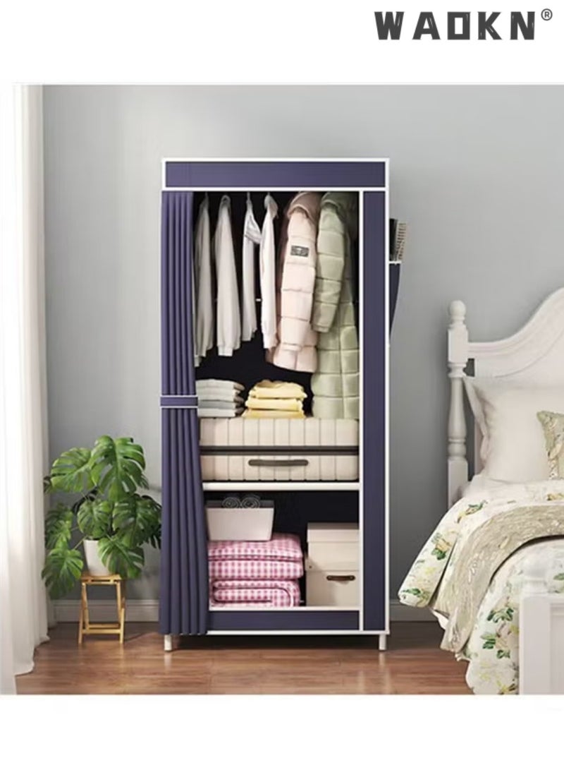 WAOKN Portable Closet Wardrobe, Freestanding Clothes Organizer with Hanging Rod & 2 Side Pockets, Cabinet for Space Saving,Dustproof  &Lightweight Closet Organizer, 12mm Galvanized Steel Pipe Frame, Multi-Compartment Storage Cabinet for Bedroom, Dorm, Rental Home(56×44×146cm ,blue) - Image 2