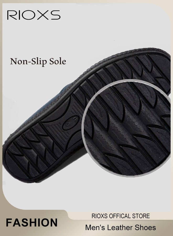 RIOXS Men's Business Leather Shoes, Black Formal Shoes For Men, Round Toe Oxford Shoes, Stylish Classic Loafer, Comfortable Formal Loafer Shoes, Lightweight Walking Flats, Non Slip Work Shoes For Daddy Husband Boyfriend, Business Shoes For Daily Wear And Formal Occasions  - Image 5