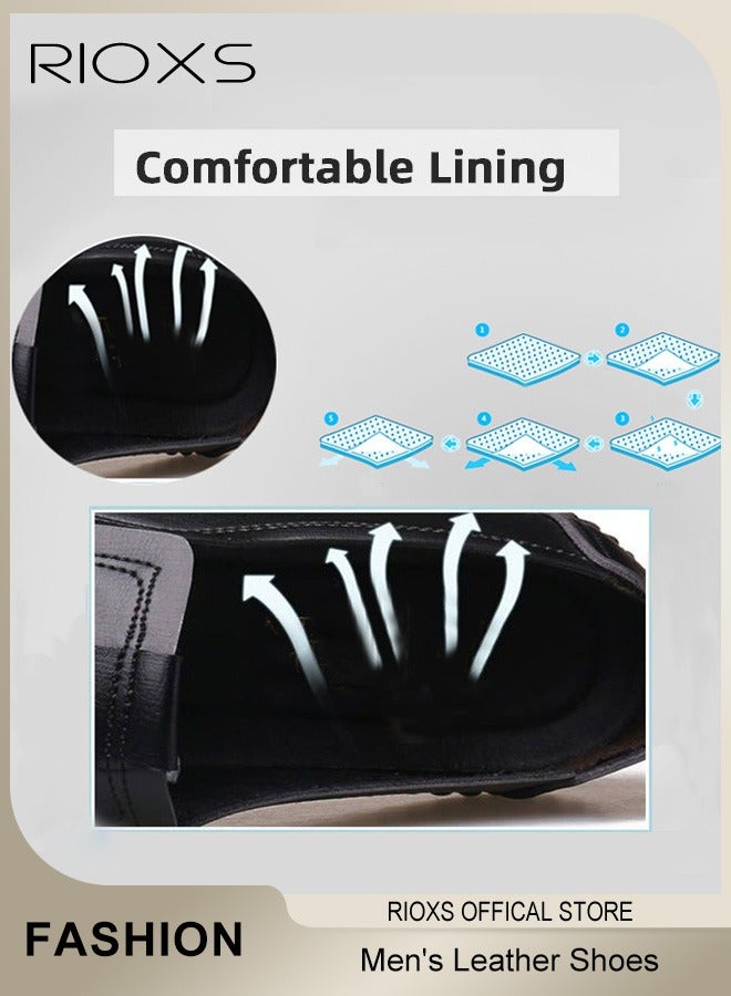 RIOXS Men's Business Leather Shoes, Black Formal Shoes For Men, Round Toe Oxford Shoes, Stylish Classic Loafer, Comfortable Formal Loafer Shoes, Lightweight Walking Flats, Non Slip Work Shoes For Daddy Husband Boyfriend, Business Shoes For Daily Wear And Formal Occasions  - Image 4