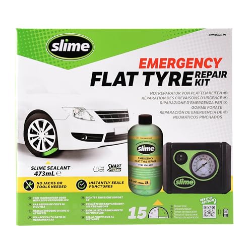 Slime CRK0305 - IN Flat Tyre Puncture Repair, Smart, Emergency Kit for Car Tyres, Includes Sealant and Inflator Pump, Suitable for Cars and Other Highway Vehicles, 15 Min Fix - Image 1
