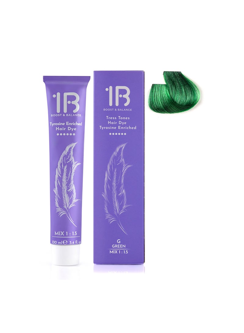 1B Hair Color Cream #G Green – Permanent Vibrant Green Hair Dye with Tress Tones Tyrosine Complex | 100ml | Intense Emerald Pigment | Long-Lasting Creative Color for Light Blonde to Pre-Lightened Hair - Image 2