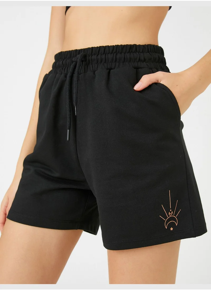 KOTON Relax Fit Drawstring Minimal Printed Sport Shorts
