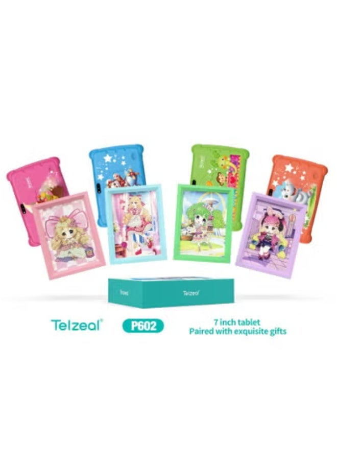 Telzeal P602 جهاز لوحي أندرويد HD مقاس 7 بوصات – 4 جيجابايت ذاكرة عشوائية + 128 جيجابايت تخزين، كاميرتان مزدوجتان، واي فاي، بطارية 3000 مللي أمبير، تصميم خفيف الوزن، يشمل قلم مجاني، واقي شاشة وحافظة واقية، أخضر – مثالي للأطفال والاستخدام العادي - Image 1