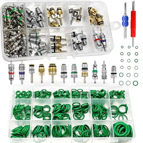 NOTISH Car AC Repair Kit 270PCS ORing Set 102PCS Car Air Conditioner Valve Core Kit with Double Head Install Tool AC R12 R134a Refrigeration Tire Valve Stem Cores ORing Seals Kit - Image 1
