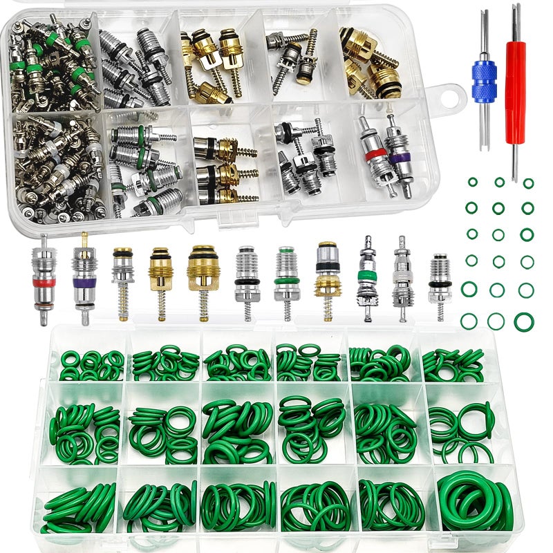 NOTISH Car AC Repair Kit 270PCS ORing Set 102PCS Car Air Conditioner Valve Core Kit with Double Head Install Tool AC R12 R134a Refrigeration Tire Valve Stem Cores ORing Seals Kit - Image 2