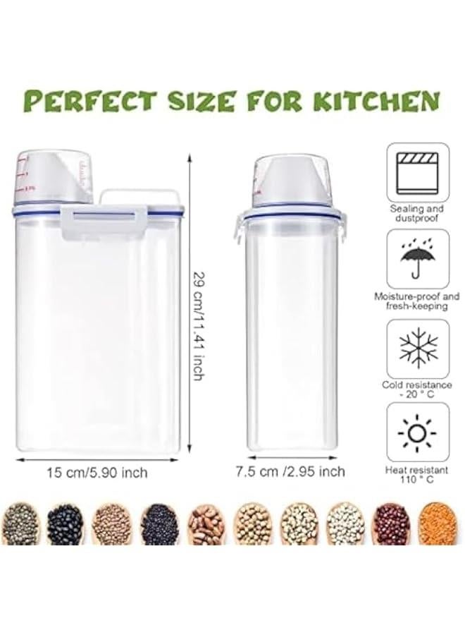 BWSJ Rice Container Food Storage Container with Lids Airtight Measuring Cup, Plastic Storage Containers, Cereal Grain Dispenser for Suger Grain Flour Nuts Organization 4 pieces, 2L - Image 3
