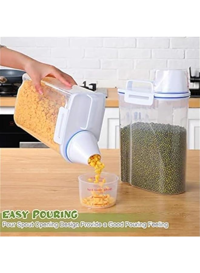 BWSJ Rice Container Food Storage Container with Lids Airtight Measuring Cup, Plastic Storage Containers, Cereal Grain Dispenser for Suger Grain Flour Nuts Organization 4 pieces, 2L - Image 4