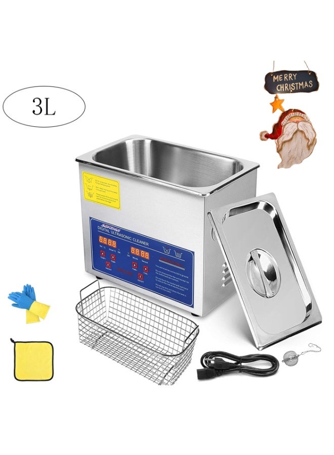 Ultrasonic Cleaner 3L Class Capacity Ultrasonic Parts Cleaner 40kHz, Digital Time and Temp Control, Stainless Steel Ultra Sonic Cleaning Machine with Cleaning Baskets, for Jewelry, Small Items - Image 2