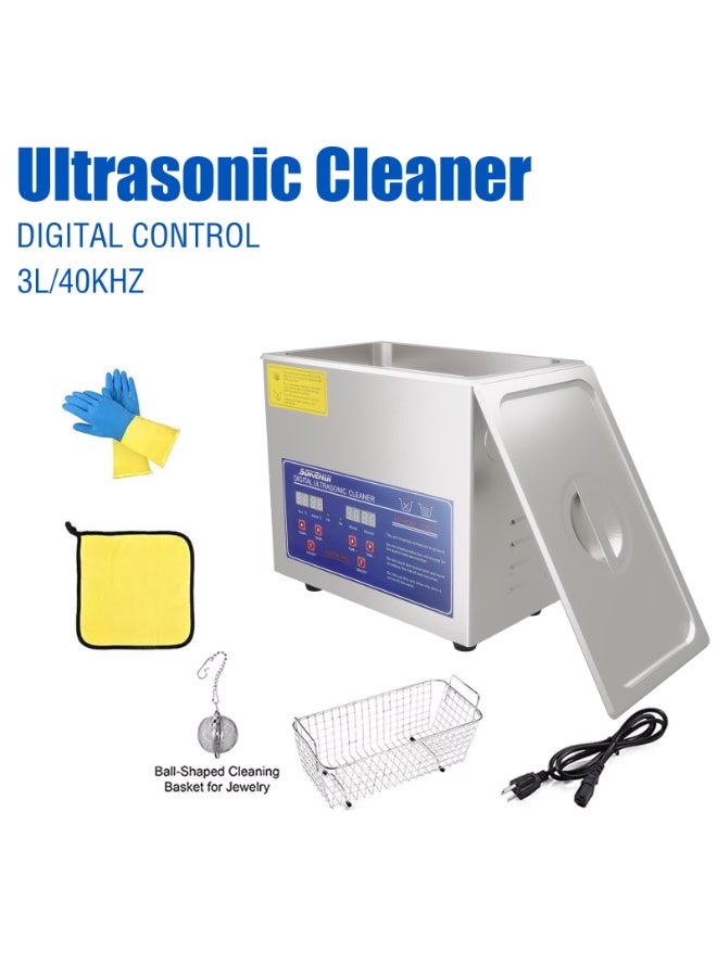 Ultrasonic Cleaner 3L Class Capacity Ultrasonic Parts Cleaner 40kHz, Digital Time and Temp Control, Stainless Steel Ultra Sonic Cleaning Machine with Cleaning Baskets, for Jewelry, Small Items - Image 3