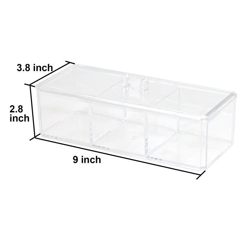 ZEXALOR Clear Bathroom Dresser Organizer - Cotton Ball Swab Holder with 3 Divided Compartments&Lid, , Waterproof Transparent Small Plastic Storage Containers, Vanity Makeup Organization - Image 3