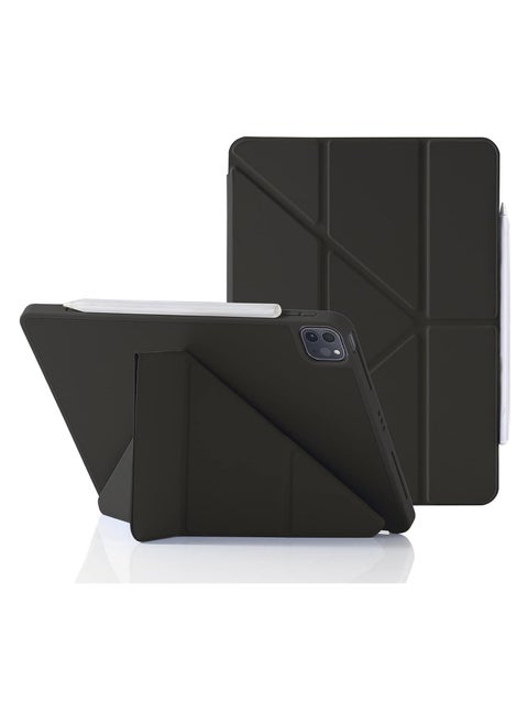 Case for iPad Pro 11 Air5-10.9 Inch 2021/2020/2018 with Pencil Holder, 5-in-1 Multiple Viewing Angles, Smooth Silicone Cover and Soft TPU Back, Auto Sleep/Wake & Pencil 2 Charging Smart Folio (Black)