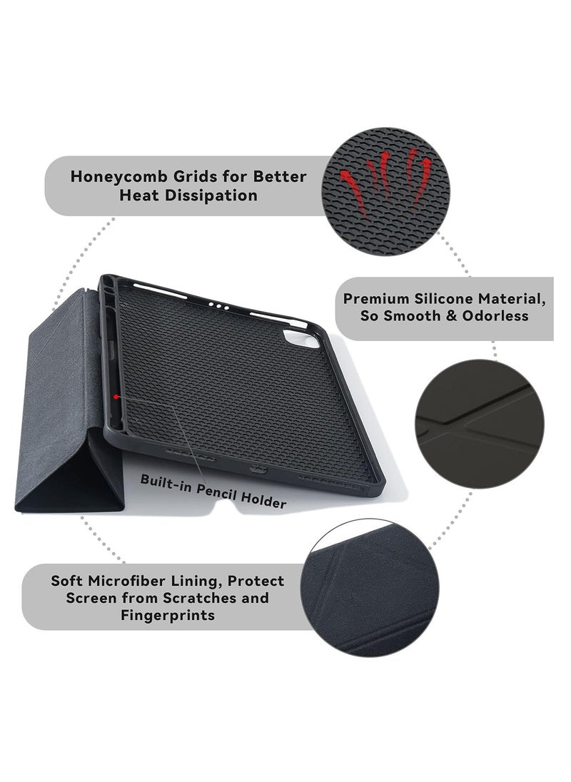 Generic Case for iPad Pro 11 Air5-10.9 Inch 2021/2020/2018 with Pencil Holder, 5-in-1 Multiple Viewing Angles, Smooth Silicone Cover and Soft TPU Back, Auto Sleep/Wake & Pencil 2 Charging Smart Folio (Black)  - Image 2