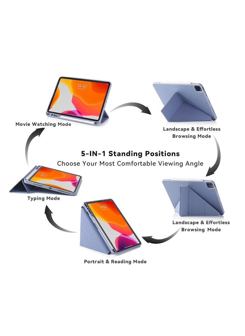 Generic - Case for iPad Pro 11 Air5-10.9 Inch 2021/2020/2018 with Pencil Holder, 5-in-1 Multiple Viewing Angles, Smooth Silicone Cover and Soft TPU Back, Auto Sleep/Wake & Pencil 2 Charging Smart Folio (Black) - Image 1