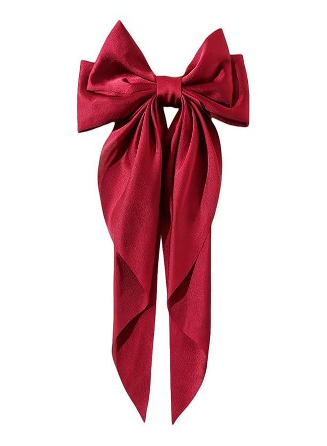 Ash & Roh® Big Satin Layered Hair Bows for Women Girls 8 Inch Barrette Hair Clip Long Black Ribbon Bows French Style Hair Accessories (Red) - Image 1
